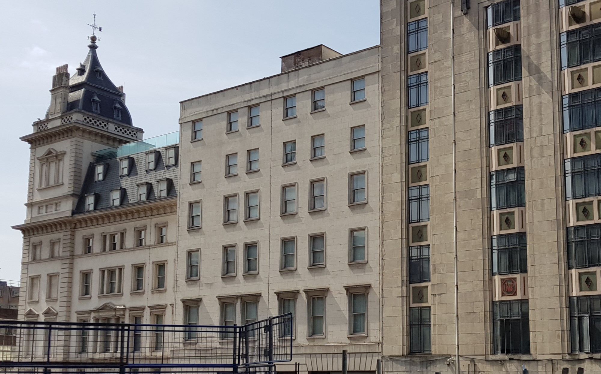 Image of temporary works supporting facade retention of Grade I listed building
